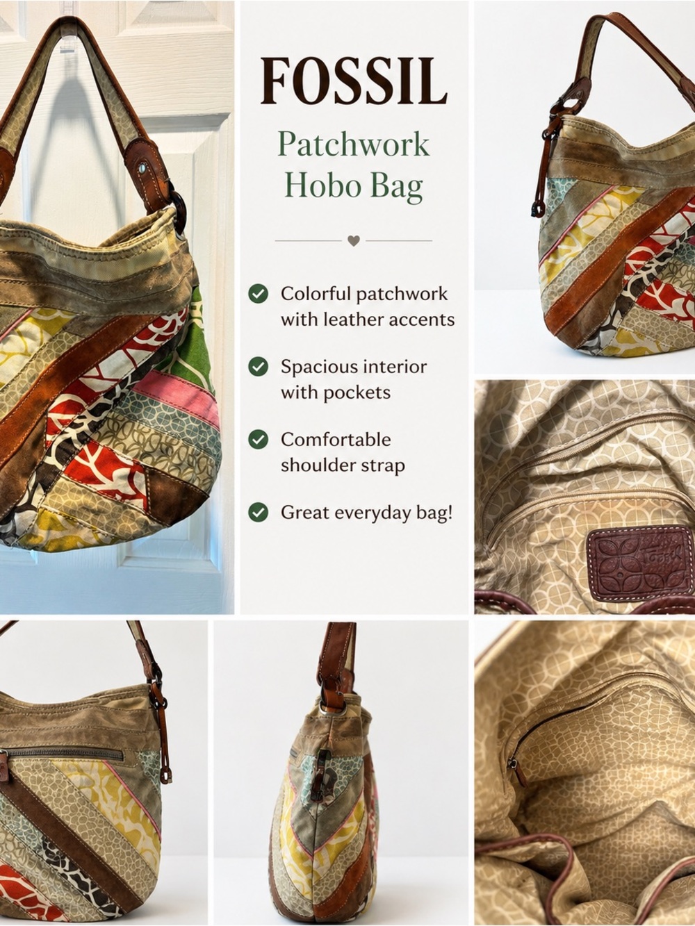 Fossil Multicolor Patchwork Leather-Trim Hobo Bag